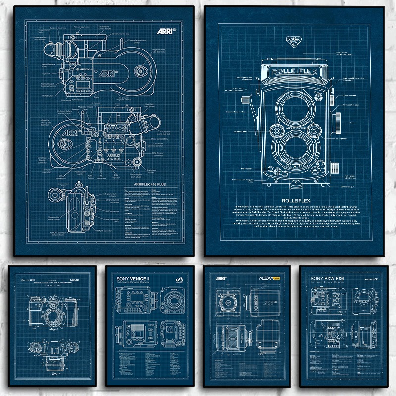Photography Product - Vintage Leica Camera Blueprint Poster Photography